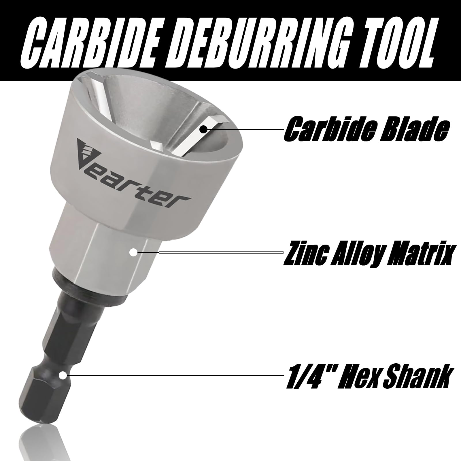 Vearter External Chamfer Drill Bit Deburring Tool with 3 Flute Carbide Blades for Metal Steel, Removal Burr Tools Quick Release Shank Fits 1/8" (3mm) to 3/4" (19mm)