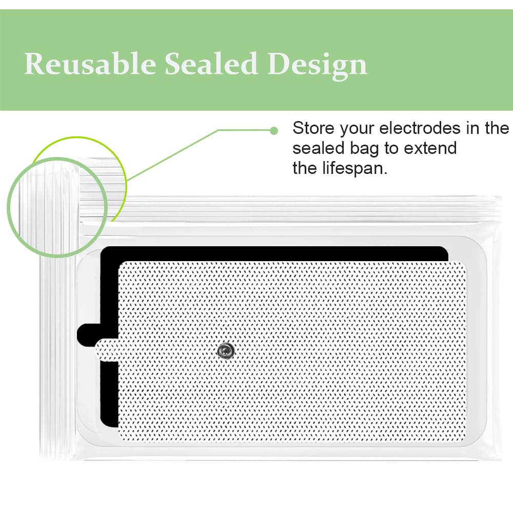 TENS Unit Replacement Pads Standard 3.5mm Snap-on 4 * 8" Large Reusable TENS Unit Pads Premium Non-Irritating TENS Pads Replacement Self-Adhesive Electrode Pads for Muscle Stimulator Therapy - 4Pcs