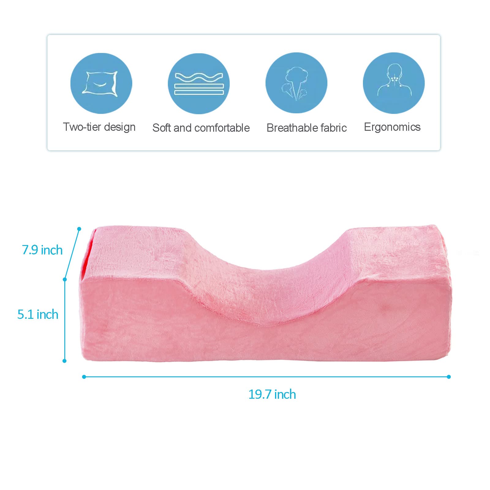 Sankell Beauty Eyelash Extension Neck Pillow Comfortable Memory Foam Grafted Eyelash Curve Pillow with Makeup Pocket to Protect Neck Velvet Pillow Cover Removable (Pink)