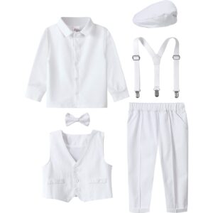 A&J DESIGN Baptism Outfits for Babyboys Toddler Christening Formal Suits with Hat White 3T