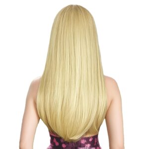 ENTRANCED STYLES Blonde Wig with Bangs, Long Straight Wigs for Women Natural Hair Wigs Synthetic Blonde Wigs for Girls Daily Party Halloween Cosplay Wig 22 Inch