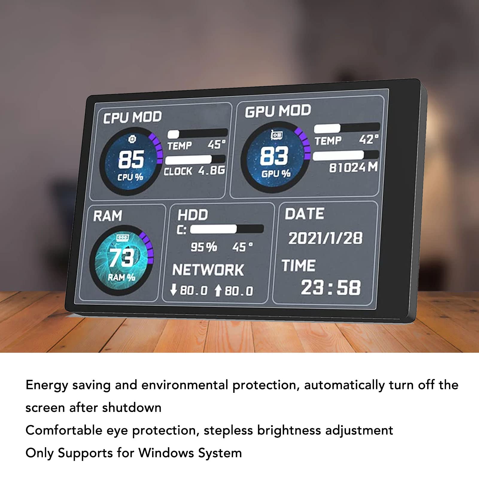 3.5in IPS Computer Temp Monitor, PC Sensor Panel Display, PC CPU HDD Data Monitor Computer Temperature Display for Windows System(3.5inch)