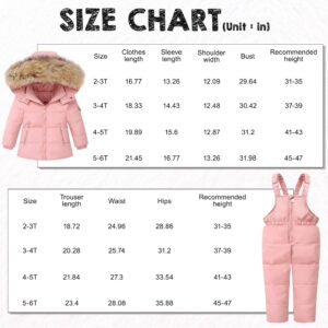 DISAUR Baby Girl Snowsuit Down Jacket Toddler Girls' Windproof Snow Wear,Kids Coat Hooded With Warm Snowbib Pants Skiing Set (Pink,3-4T)