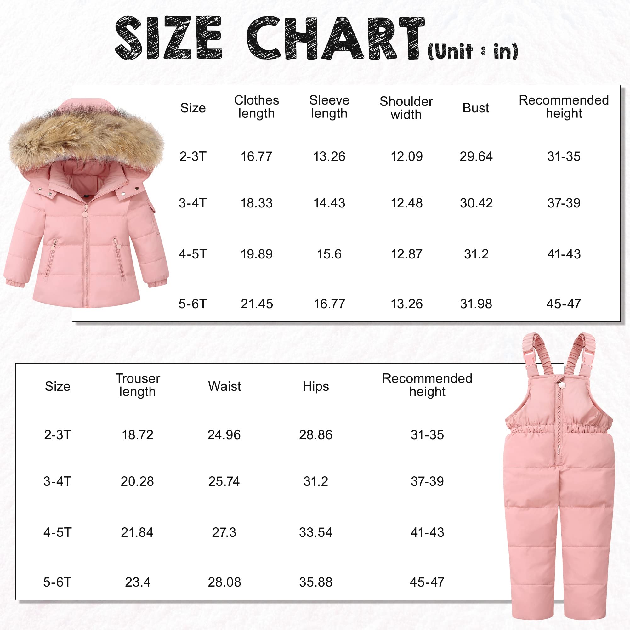 DISAUR Baby Girl Snowsuit Down Jacket Toddler Girls' Windproof Snow Wear,Kids Coat Hooded With Warm Snowbib Pants Skiing Set (Pink,3-4T)