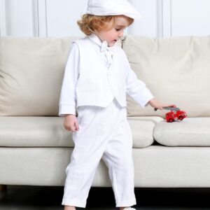 A&J DESIGN Baptism Outfits for Babyboys Toddler Christening Formal Suits with Hat White 3T