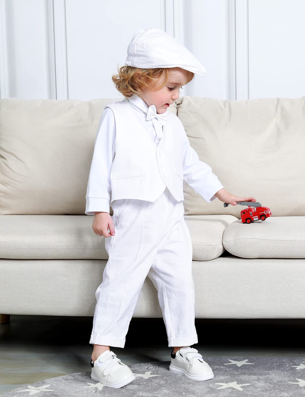 A&J DESIGN Baptism Outfits for Babyboys Toddler Christening Formal Suits with Hat White 3T