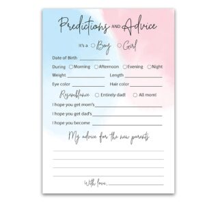 GENDER REVEAL Prediction and Advice Cards - Pack of 25 - Minimalist Blue or Pink Baby Shower Games, New Parents, Mom & Dad to be, Mommy & Daddy Message, Coed Shower Activity Keepsake Book G752-PDAV