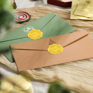 500 Pieces Christmas Wax Seal Stickers Vintage Santa Claus Embossed Gold Wax Seal Sticker Holiday Envelope Seal Label North Pole Official Seal Sticker Self Adhesive Foil for Invitation Card Box