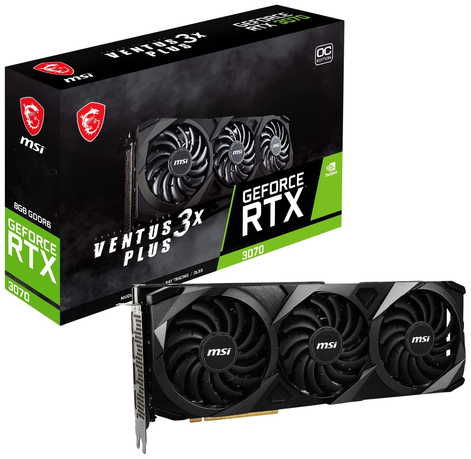 MSI Gaming GeForce RTX 3070 LHR 8GB GDRR6 256-Bit HDMI/DP Nvlink Triple Torx Fan 3 Ampere Architecture OC Graphics Card (RTX 3070 Ventus 3X Plus 8G OC LHR)