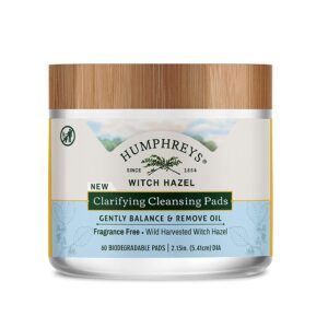 Humphreys Clarifying Witch Hazel Cleansing Pads, Fragrance Free, Clear