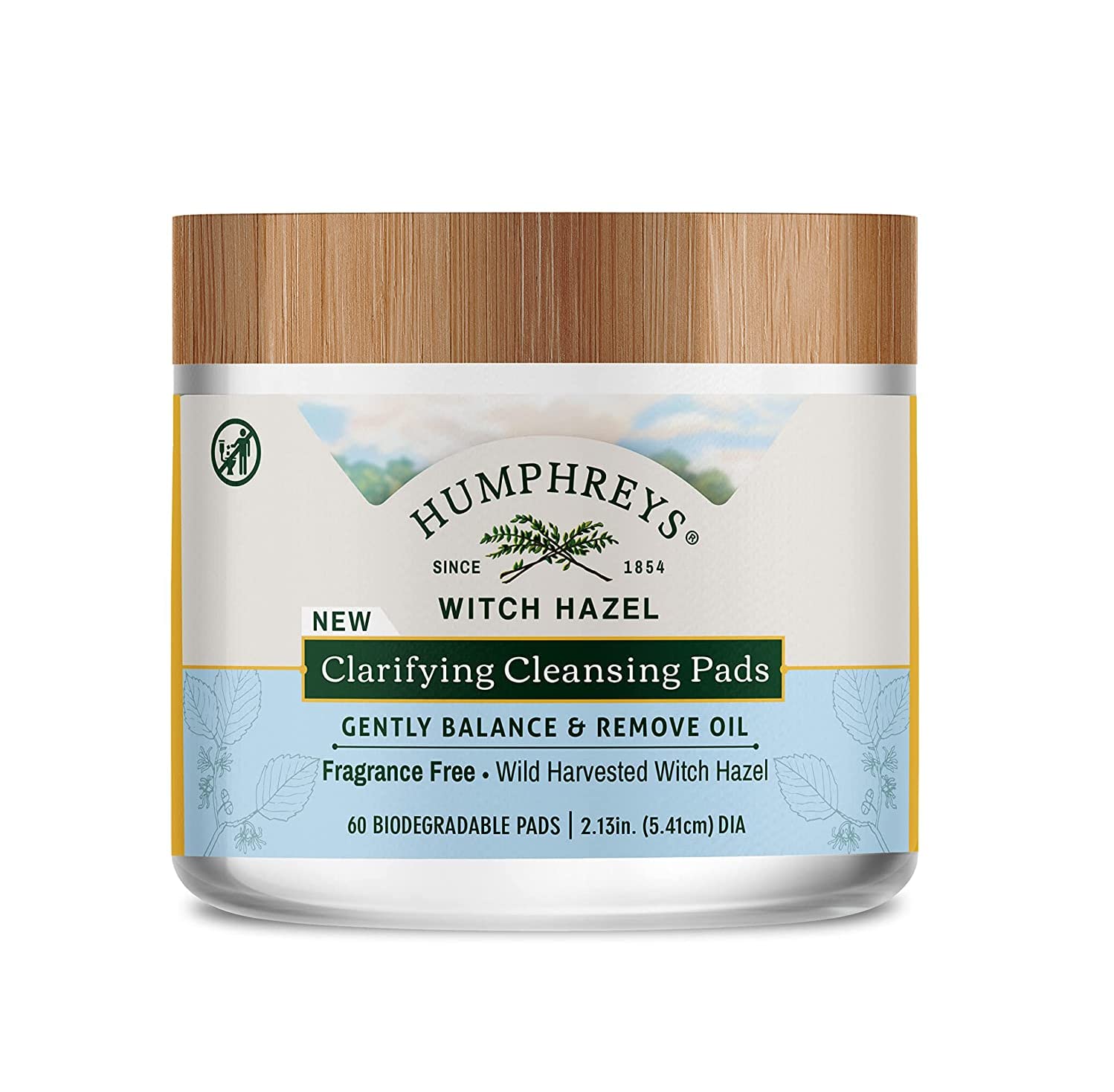 Humphreys Clarifying Witch Hazel Cleansing Pads, Fragrance Free, Clear