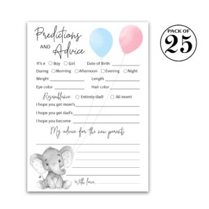 GENDER REVEAL Prediction and Advice Cards - Pack of 25 - Elephant Blue or Pink Baby Shower Games, New Parents, Mom & Dad to be, Mommy & Daddy Message, Coed Shower Activity Keepsake Book G510-PDAV