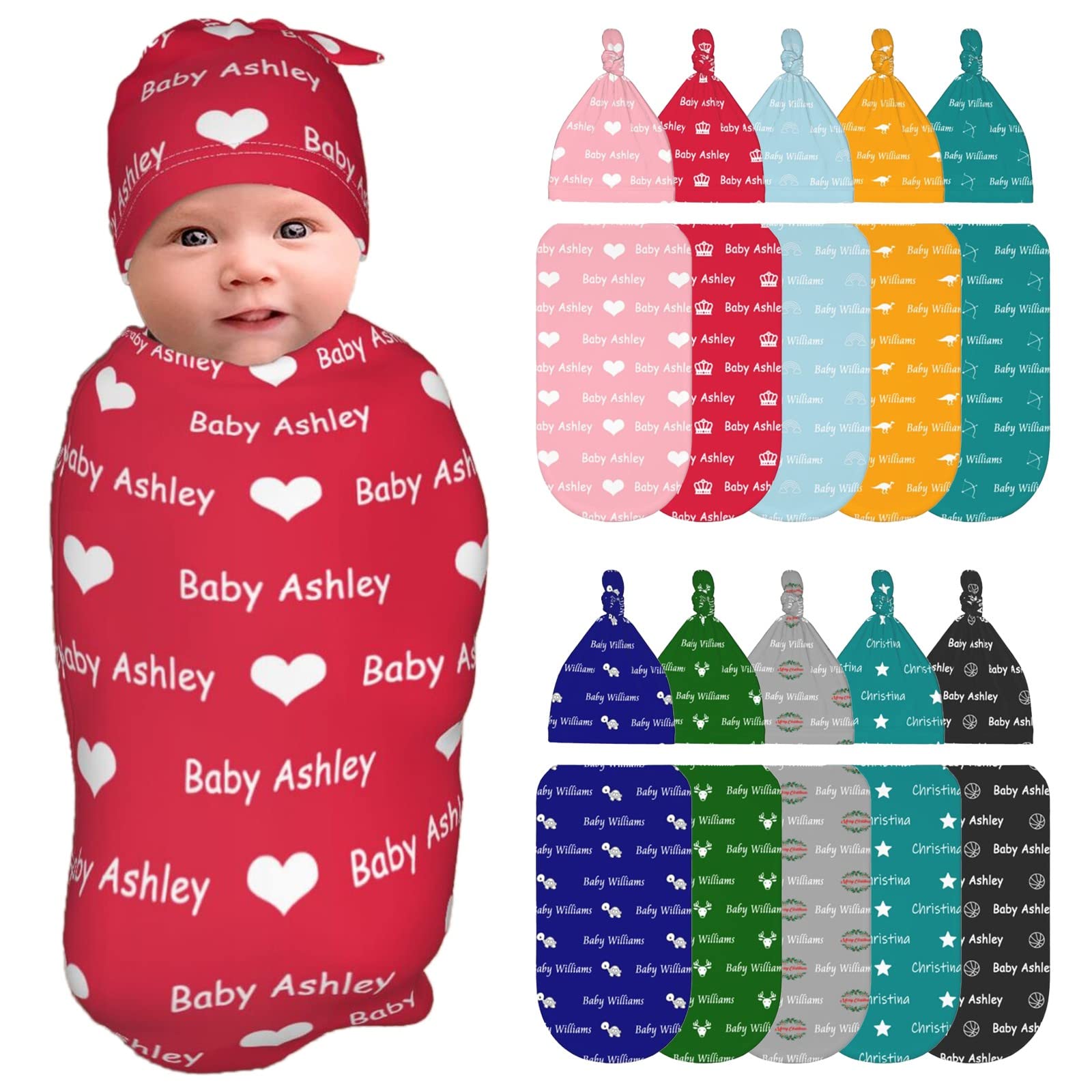 Boffihuxaw Personalized Baby Blanket Custom Swaddle and Hat Set with Name for Girl Boy Customized Newborn Infant Toddler Blanket Gifts