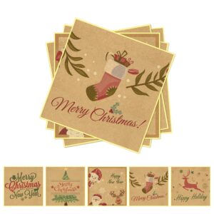 merry christmas stickers gift tags xmas labels 4 x 4 inch self-adhesive happy new year holiday kraft paper removable for presents 50 pcs