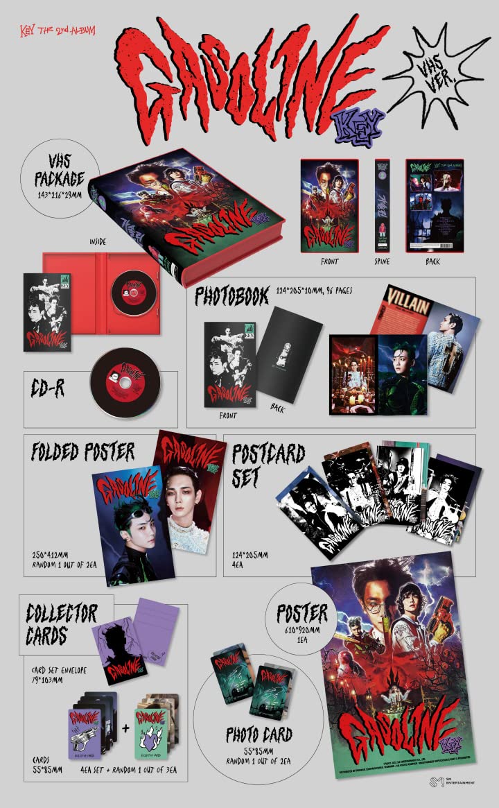 Dreamus SHINEE KEY Gasoline 2nd Album VHS Version CD+Folding Poster On Pack+Booklet+Postcard+Collector Card SET+Photocard+Tracking, BLUE