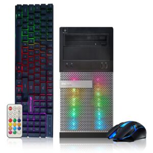 dell rgb gaming desktop pc, intel quad i5 up to 3.6ghz, 16gb ram, geforce gtx 1050 ti 4g gddr5, 128g ssd + 2tb, dvd, wifi & bluetooth, stgaubron rgb keyboard & mouse, win 10 pro (renewed)