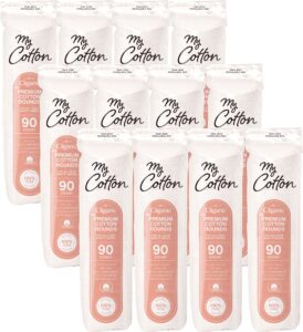 my cotton premium cotton rounds bulk (1080 count) | makeup remover pads, hypoallergenic, lint-free | 100% pure cotton