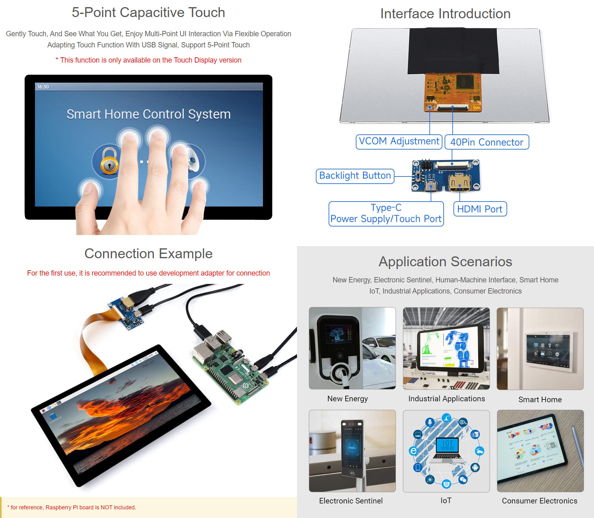 waveshare 7inch IPS Integrated Display Compatible with Raspberry Pi 4B/3B+/3B/2B/B+/A+/Zero/Zero W/WH/Zero 2W Supports Jetson Nano and Windows PC 1024 × 600 Resolution No Touch with Accessories