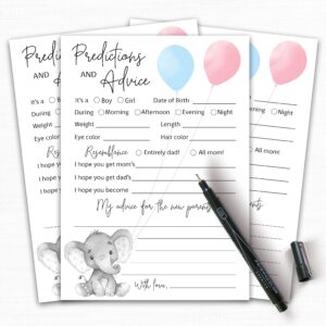 GENDER REVEAL Prediction and Advice Cards - Pack of 25 - Elephant Blue or Pink Baby Shower Games, New Parents, Mom & Dad to be, Mommy & Daddy Message, Coed Shower Activity Keepsake Book G510-PDAV