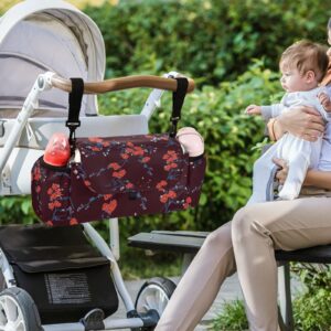 Emelivor Blooming Flower Red Baby Stroller Organizer with Cup Holders Stroller Accessories with Adjustable Shoulder Strap for Phone, Keys, Toys Fit All Strollers