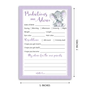 PURPLE ELEPHANT Prediction and Advice Cards - Pack of 25 - Girl Boy Baby Shower Games, New Parents, Mom & Dad to be, Mommy & Daddy Message, Couples Coed Shower Activity Keepsake Book G503-PDAV