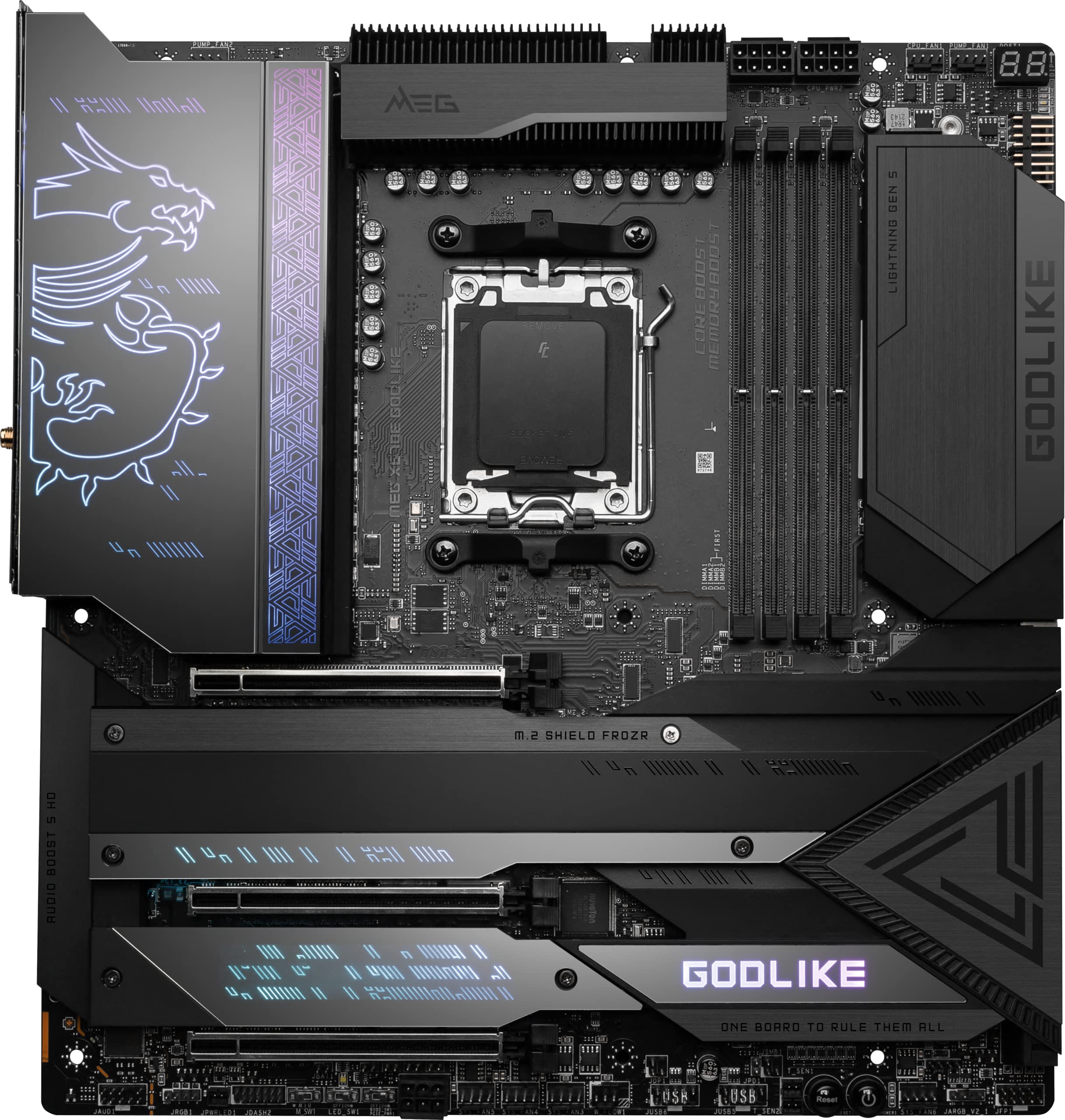 MSI MEG X670E GODLIKE Gaming Motherboard (AMD Ryzen 9000/8000/7000 Series Processors, AM5, DDR5, PCIe 5.0, SATA 6Gb/s, M.2, USB 3.2 Gen 2, Wi-Fi 6E, HDMI/DP, 10Gbps Dual LAN, SLI, EATX)