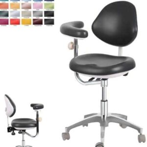 DOC.ROYAL Black Dental Adjustable Doctor's Stool Assistant Chair+360 Degree Rotation Armrest PU Lether