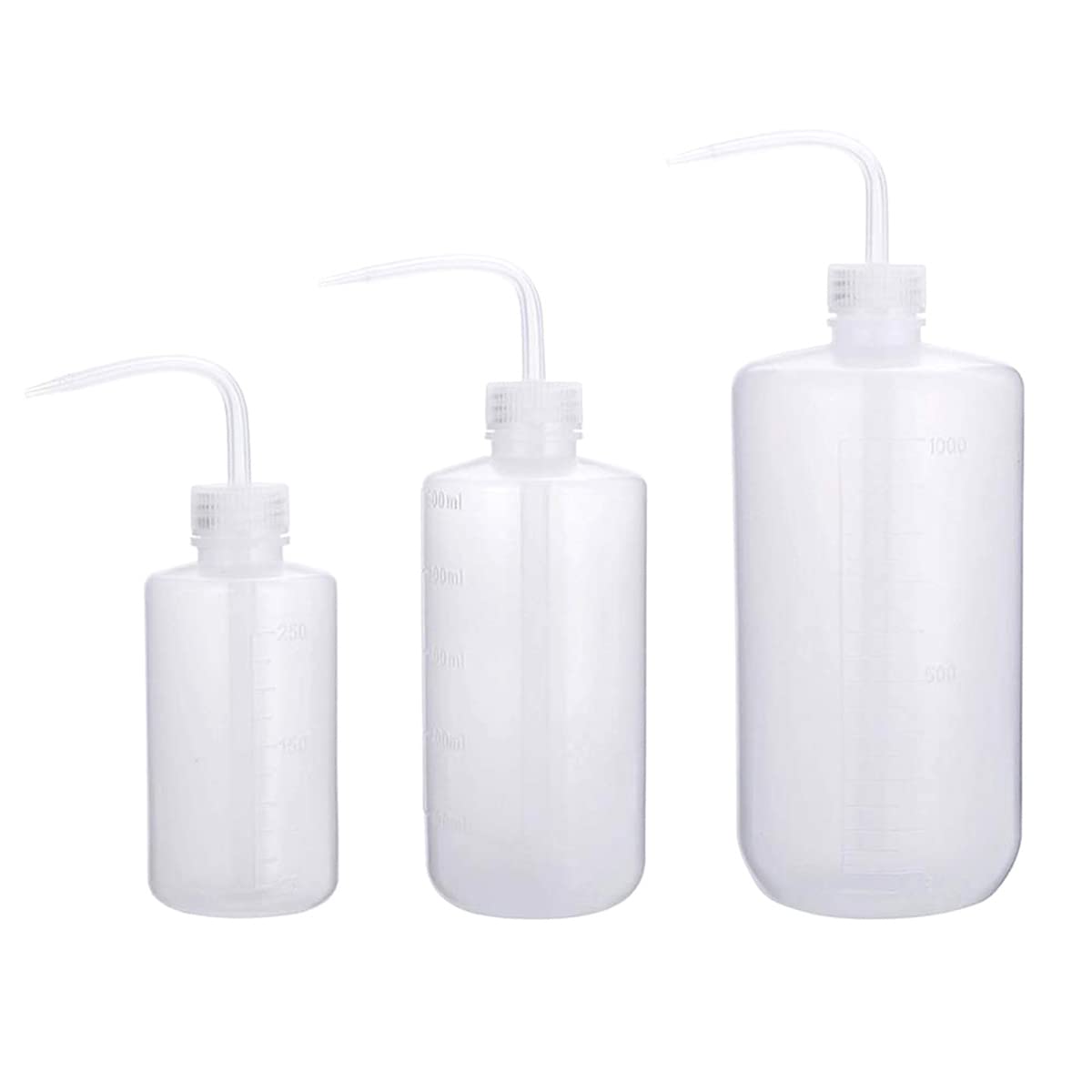 250ml 500ml 1000ml Plastic Safety Wash Bottle, Lab Squeeze Bottle with Narrow Mouth and Scale Labels, Squirt Bottle For Plant Flower Succulent Watering - 3 Packs