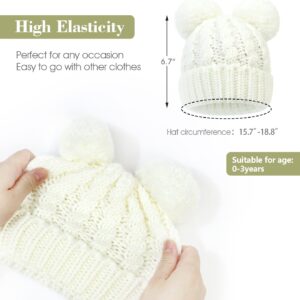 MOK Baby Beanie for Girls Cable Knit Winter Hat with Double Pom Pom Skull Hats