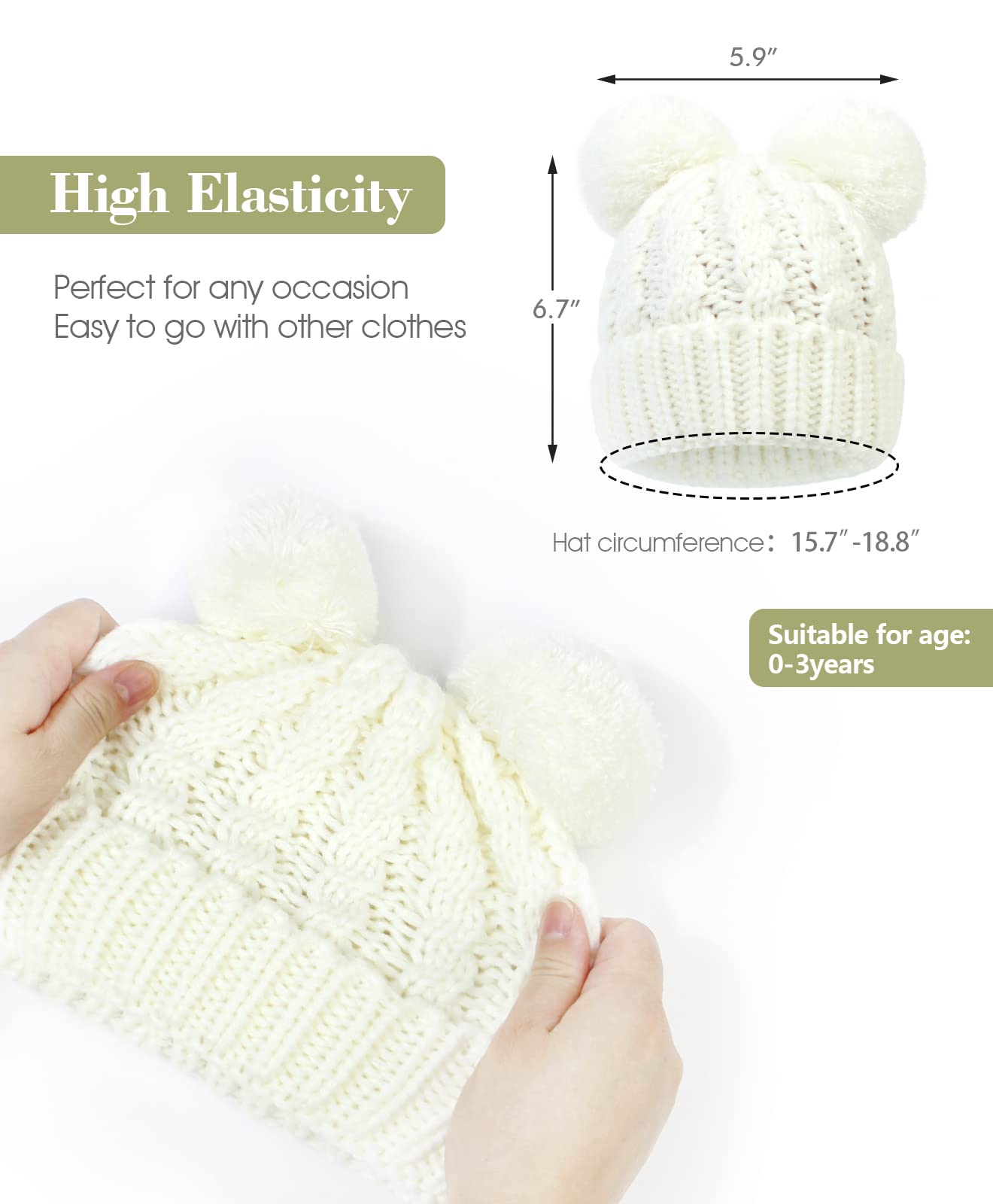 MOK Baby Beanie for Girls Cable Knit Winter Hat with Double Pom Pom Skull Hats