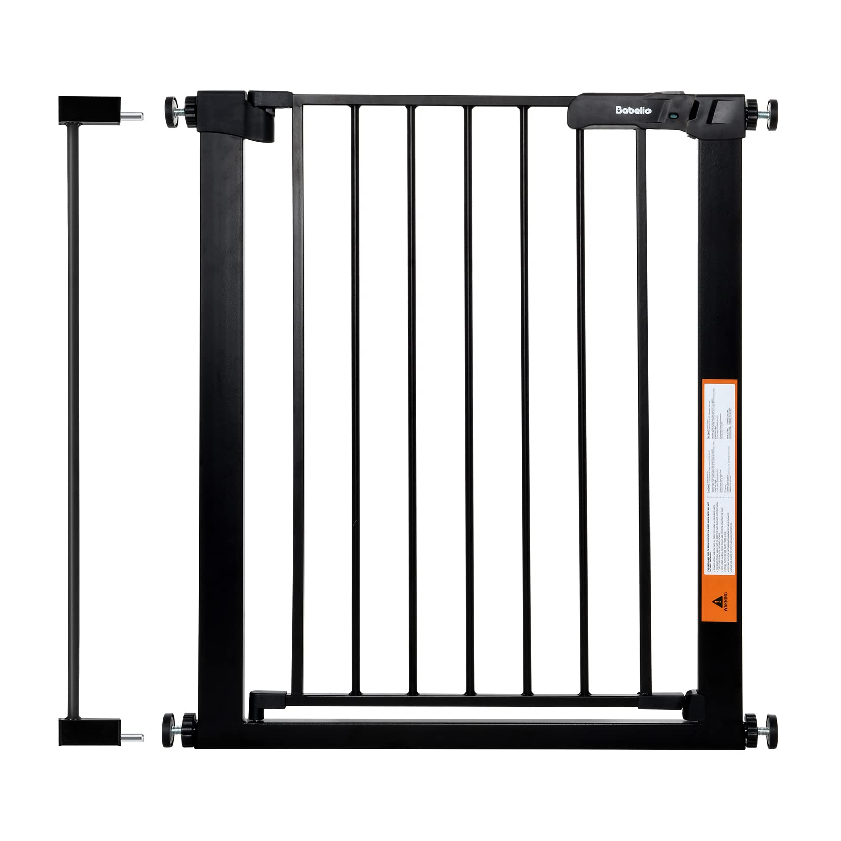 BABELIO 26-32 Inch Easy Install Narrow Pressure Mounted Metal Baby Gate, No Drilling, No Tools Required, with Wall Protectors and Extenders (Black)