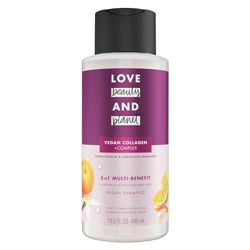 Love Beauty and Planet 5-in-1 Multi-Benefit Shampoo Vegan Keratin Collagen & Sun-Kissed Mandarin for a Deep Cleanse, Hydration, Strength, Fullness & Shine, 13.5 oz