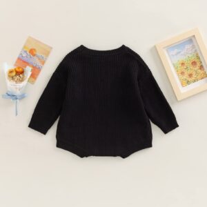 Merqwadd Baby Sweater Boy Girl Winter Clothes Knit Oversize Romper Warm Crewneck Long Sleeve Top Onesie for Toddlers (Black,0-3 Months)