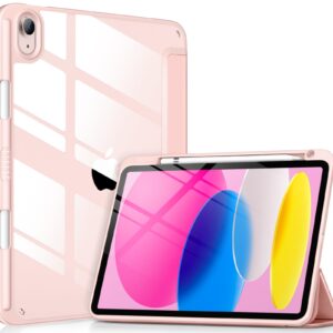 DTTOCASE for iPad 10th Generation Case 2022, 10.9 Inch Case with Clear Transparent Back and TPU Shockproof Frame Cover [Built-in Pencil Holder, Support Auto Sleep/Wake] -Rose Gold