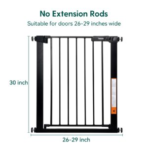 BABELIO 26-32 Inch Easy Install Narrow Pressure Mounted Metal Baby Gate, No Drilling, No Tools Required, with Wall Protectors and Extenders (Black)