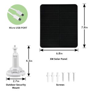 6W Solar Panel for Outdoor Security Camera,Compatible with Rechargeable Battery Powered Surveillance Camera, Micro USB Solar Panel for Wyze cam Outdoor,Adjustable Mounting Bracket (2 pack)