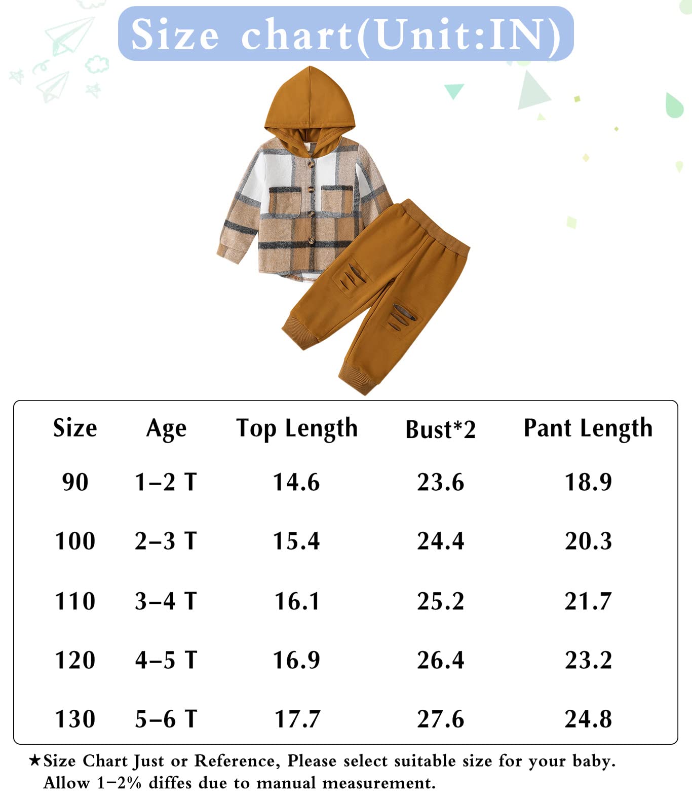 GRNSHTS Toddler Baby Boy Clothes Long Sleeve Tops Plaid Hoodie Sweatshirt + Sweatpants Little Boy Fall Winter Outfits Set(Brown,3-4T)