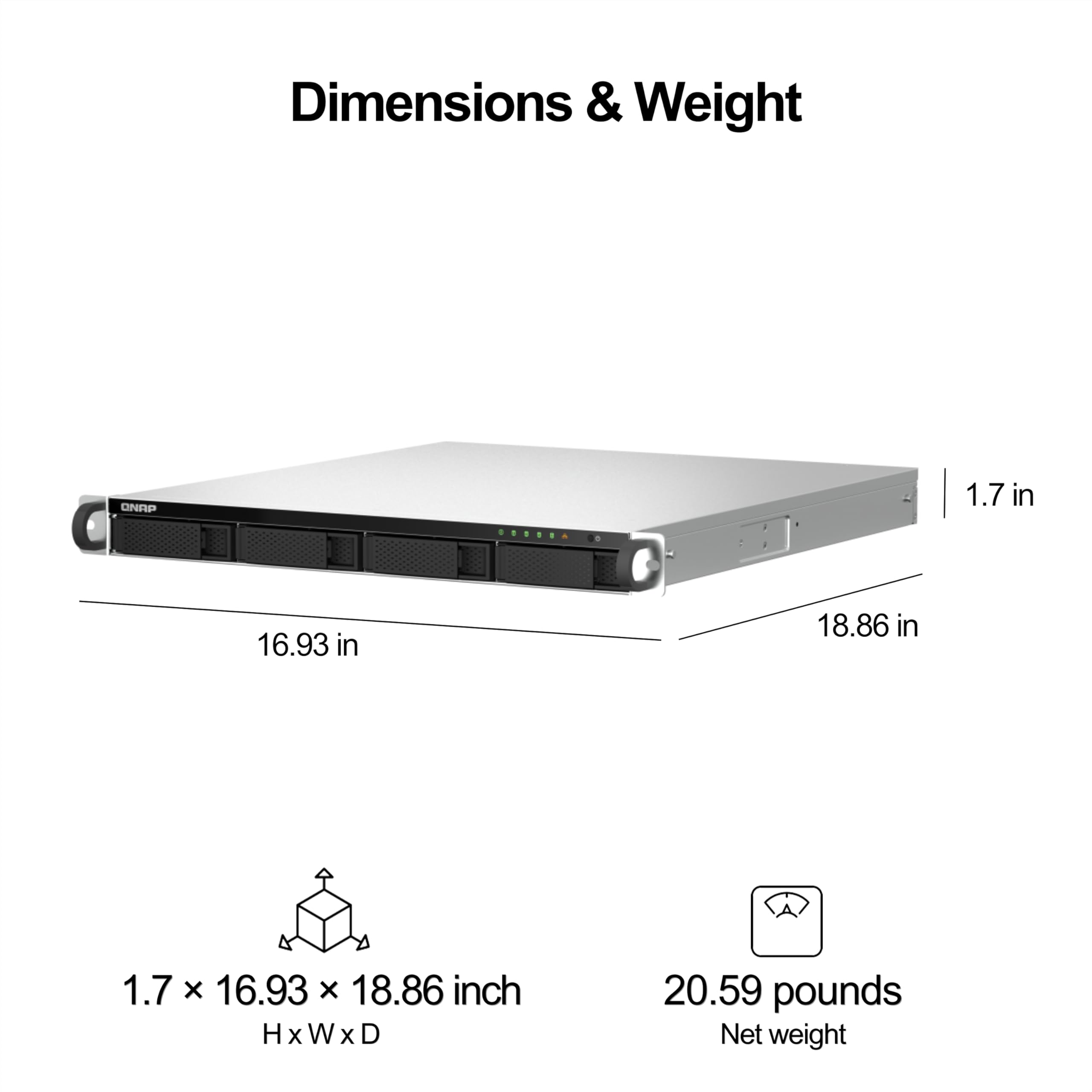 QNAP TS-464U-RP-8G-US 4 Bay High-Speed Rackmount Dual-2.5GbE NAS Intel® Celeron® N5105/N5095 CPU, 8GB DDR4 Memory and 2.5GbE (2.5G/1G/100M) Network Connectivity (Diskless)