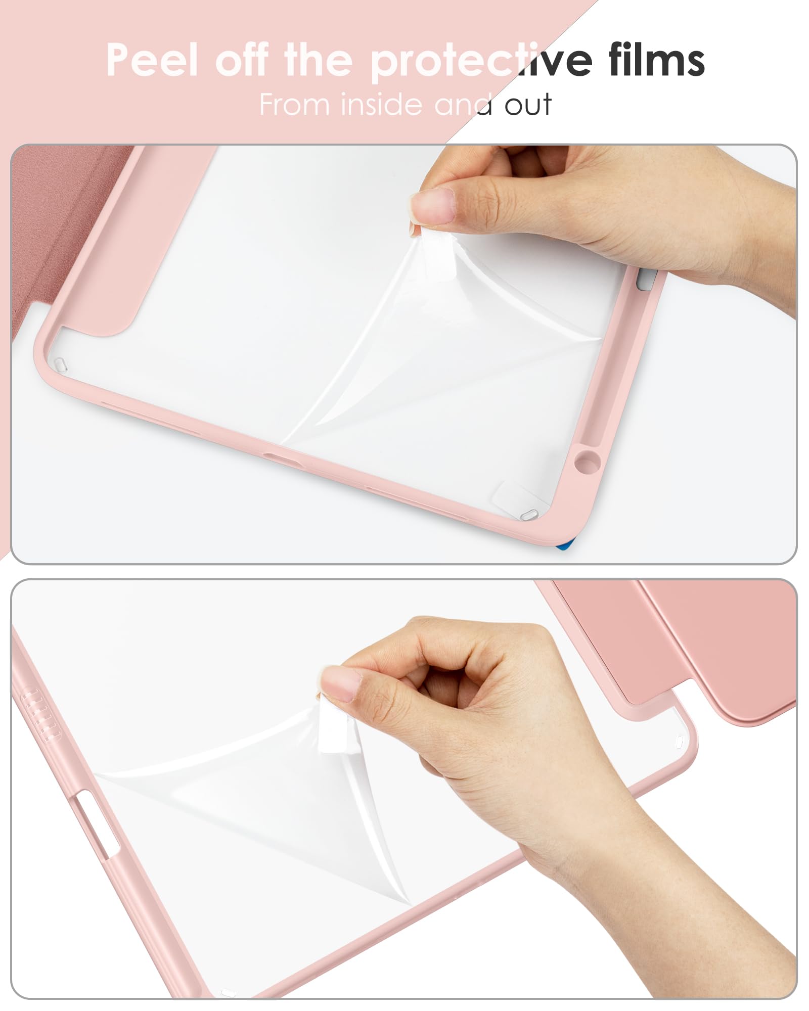 DTTOCASE for iPad 10th Generation Case 2022, 10.9 Inch Case with Clear Transparent Back and TPU Shockproof Frame Cover [Built-in Pencil Holder, Support Auto Sleep/Wake] -Rose Gold