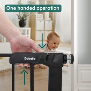 BABELIO 26-32 Inch Easy Install Narrow Pressure Mounted Metal Baby Gate, No Drilling, No Tools Required, with Wall Protectors and Extenders (Black)