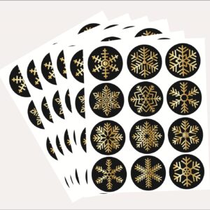 Snowflake Christmas Sticker, 1.5 inch 120pcs Black and Gold Snowflake Stickers Christmas Envelope Seals,Gfit Bag for Christmas Party