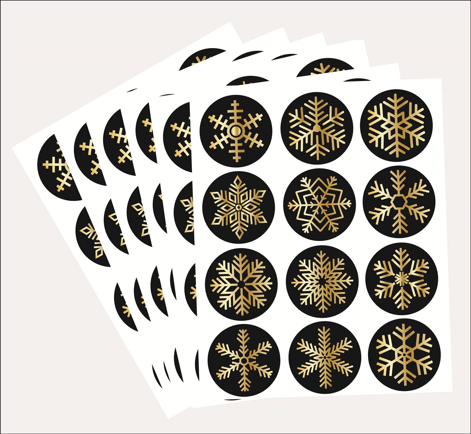 Snowflake Christmas Sticker, 1.5 inch 120pcs Black and Gold Snowflake Stickers Christmas Envelope Seals,Gfit Bag for Christmas Party