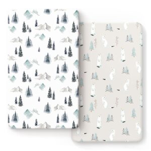 stretch ultra soft jersey knit fitted crib sheets set 2 pack, fits all standard crib mattress pads safe and snug, pretty crib sheet for baby, cute wild forest mongooses