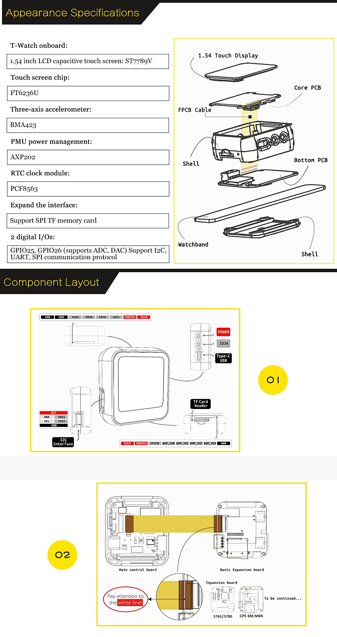 WayPonDEV T-Watch Programmable Wearable for Enviromental Interation ESP32 Development Kit, Support Heart Rate and Blood Oxygen Detection