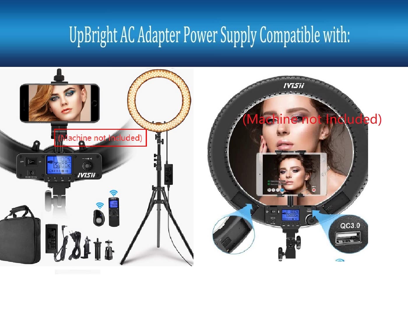 UpBright 15V AC/DC Adapter Compatible with IVISII IR-45C IR65C IR-60C 18 inch 19 inch Ring Light Holder & LCD Display CAIY-12D DC15V 4A 15VDC 15.0V 4.0A 15 Volt Power Supply Cord Cable Battery Charger