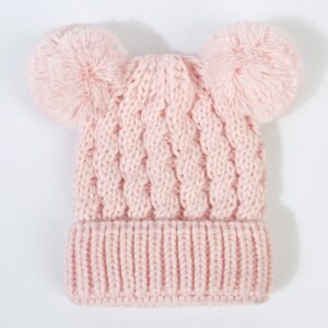 MOK Baby Beanie for Girls Cable Knit Winter Hat with Double Pom Pom Skull Hats