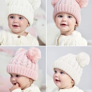 MOK Baby Beanie for Girls Cable Knit Winter Hat with Double Pom Pom Skull Hats