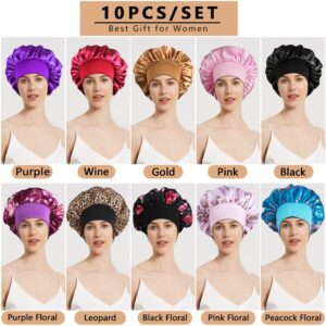 10PCS Satin Bonnets for Women Sleeping, Large Braids Bonnet Wide Band Hair Bonnets