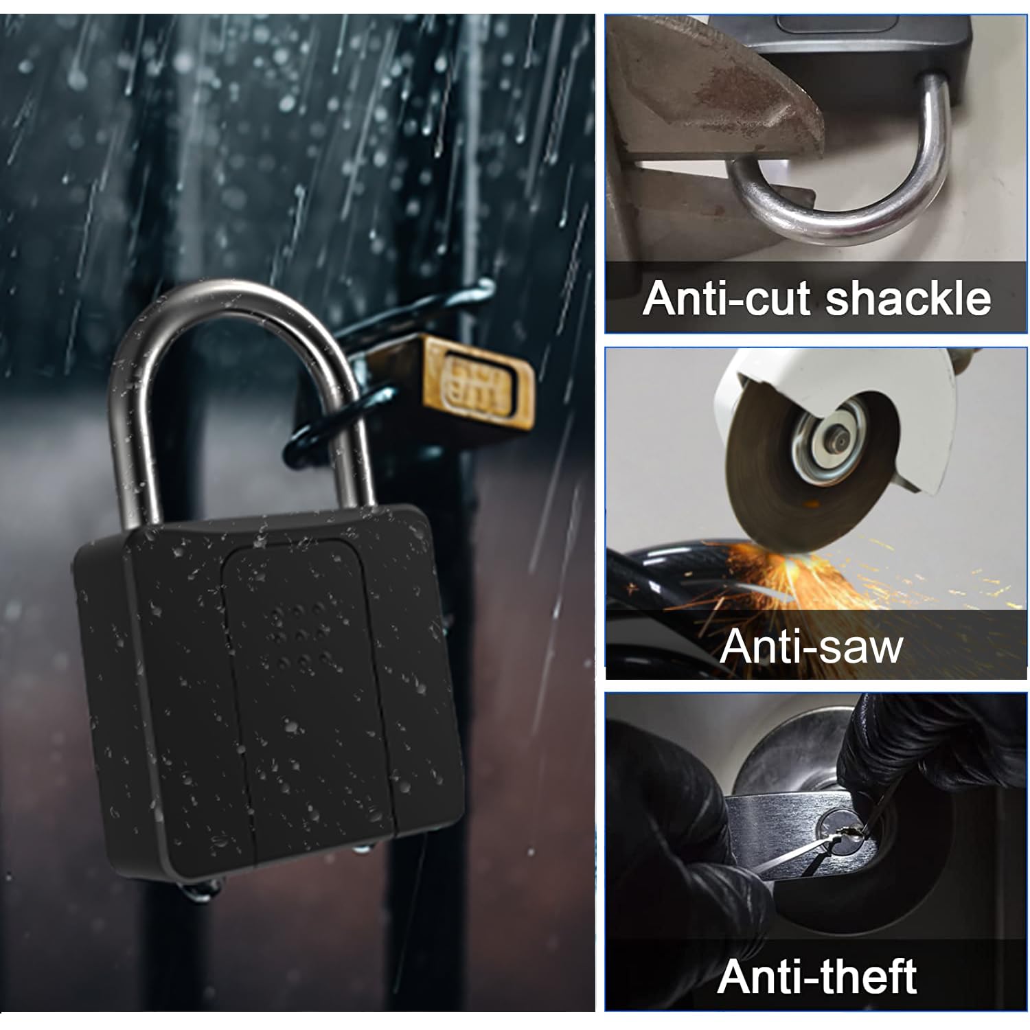 Key Padlock with Fingerprint Bluetooth App eLinkSmart Combination Lock: Large Padlock for Truck Gate Footlocker Gym Locker Outdoor ​Waterproof Heavy Duty Support iOS Watch