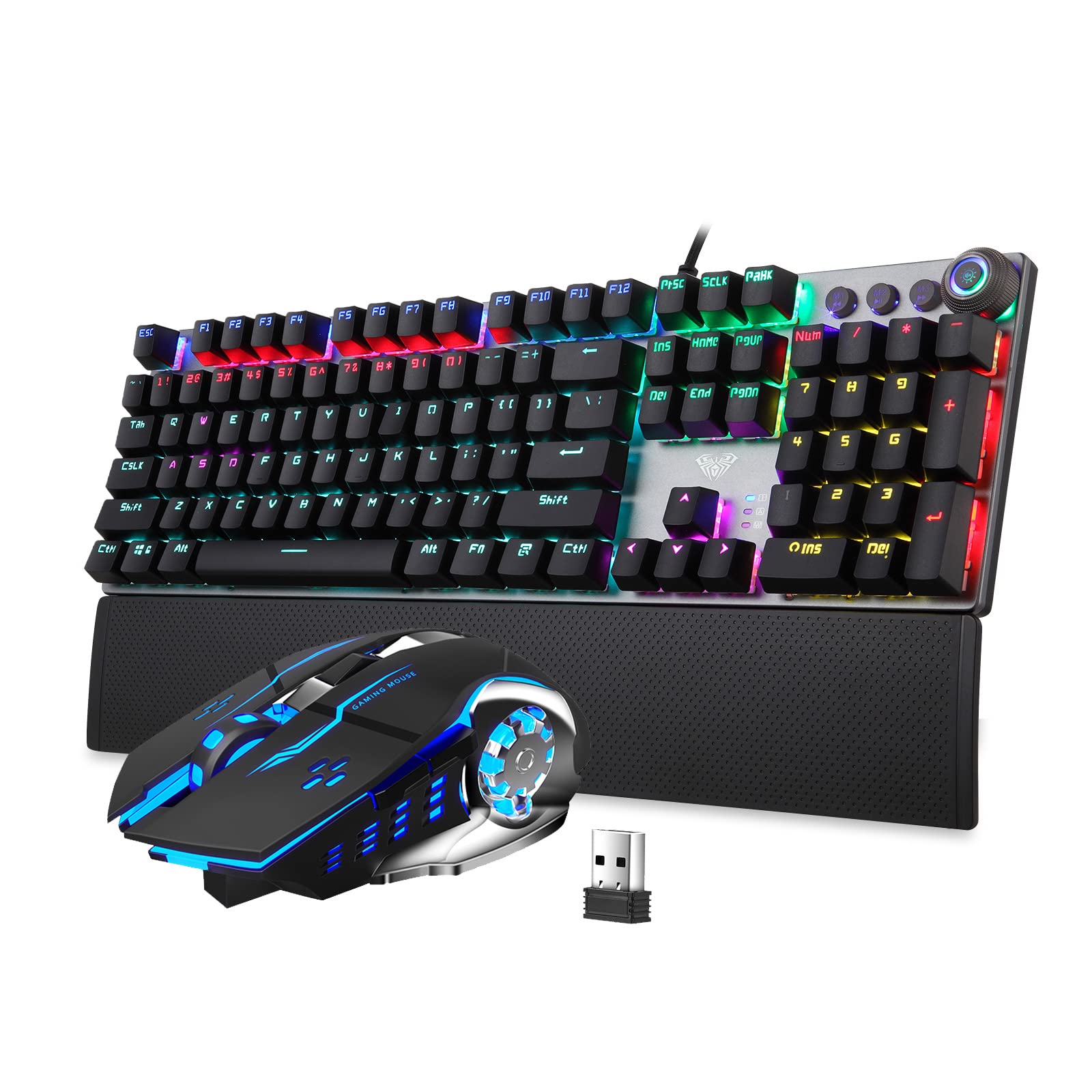 AULA Gaming Keyboard and Mouse Combo (Blue Switch Mechanical Keyboard + 2.4G Wireless Mouse)